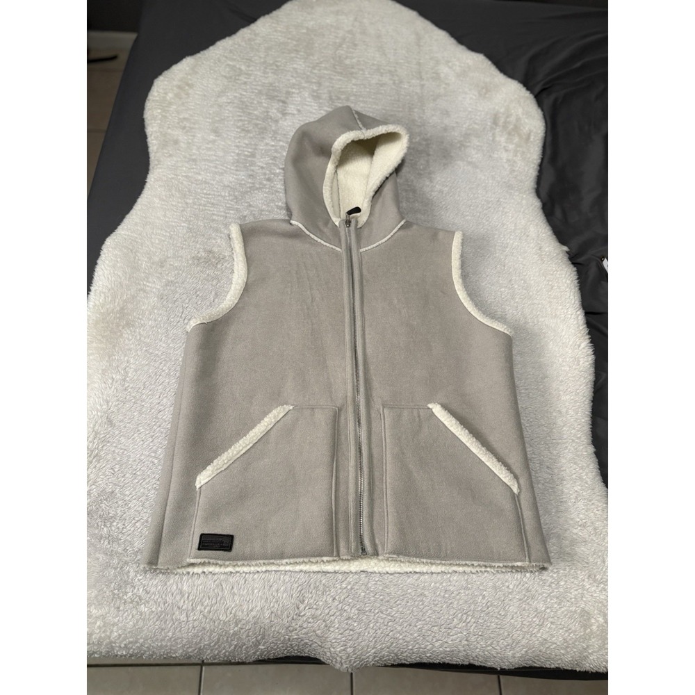 Lauren Ralph‎ Lauren Grey Vest Sherpa Hooded Full Zip Pockets Size XL